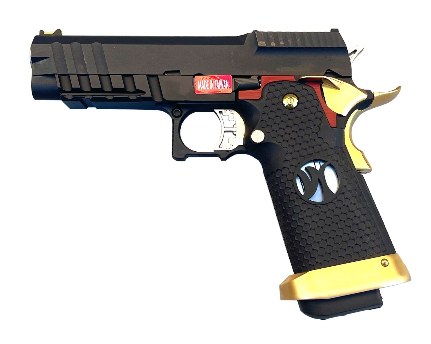 Armorer Works Custom Hi-Capa GBBP with RMR Plate (Full Black Slide - Black Frame - Gold Barrel - AW-HX2601)